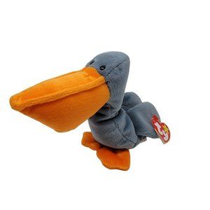 Vintage TY Beanie Baby "Scoop" Pelican Bird 7" Gray Plush Stuffed 1996 With Tags